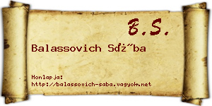 Balassovich Sába névjegykártya